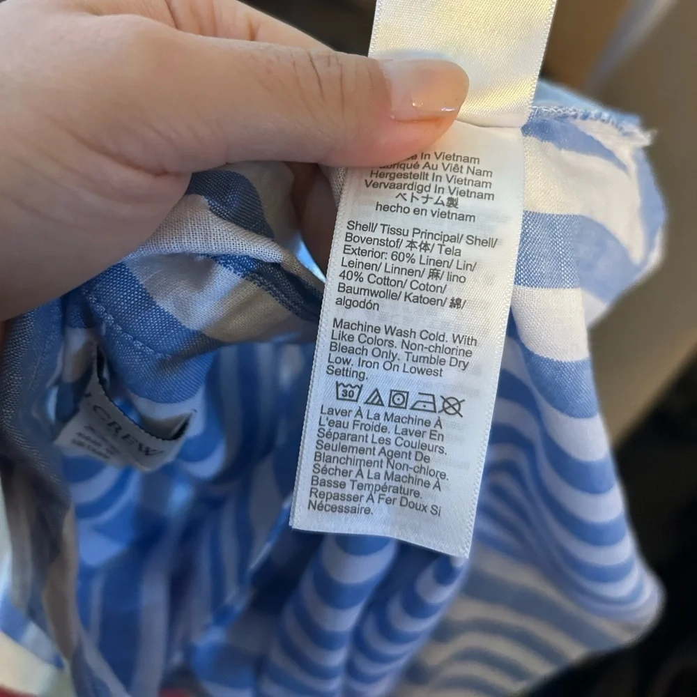 J.Crew Baby Blue Striped Linen Popover Tunic Top